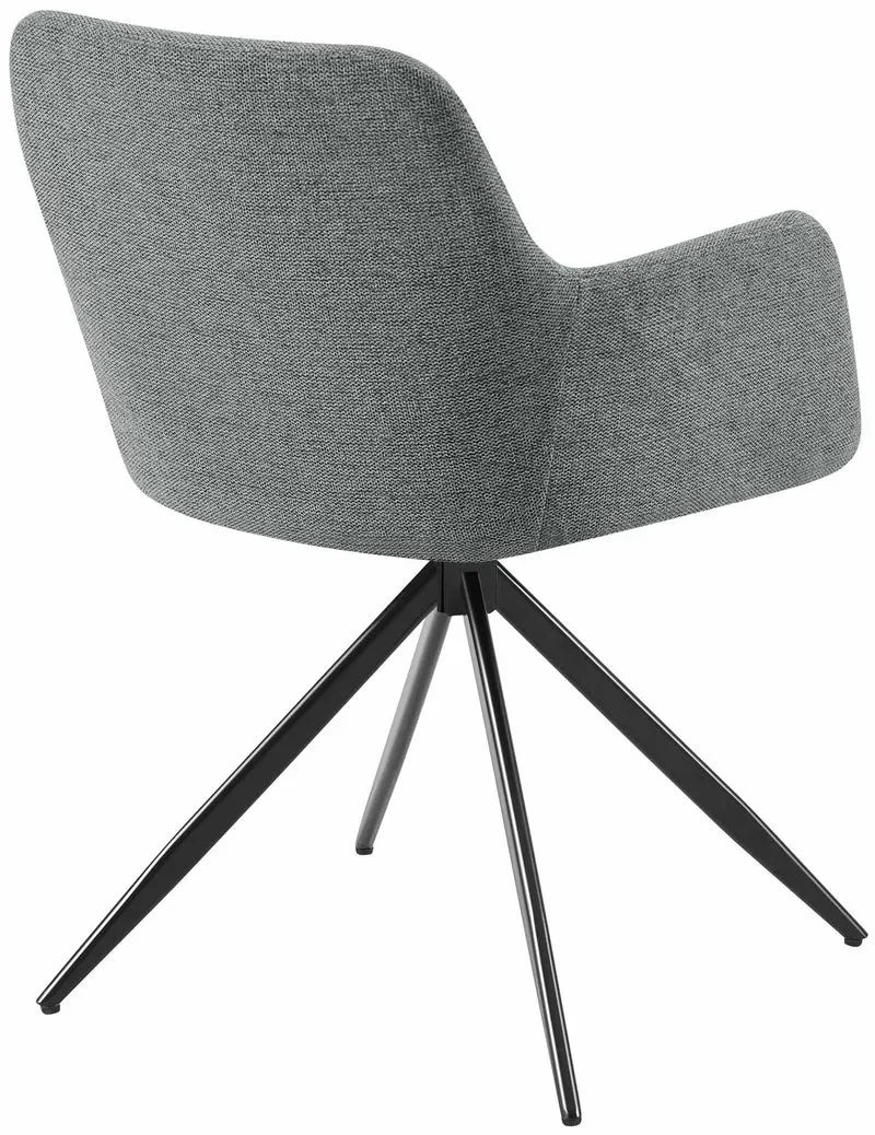 Chaise de salle à manger x1 pivotante rembourrée avec accoudoirs en tissu gris cadre métal 10_0007171