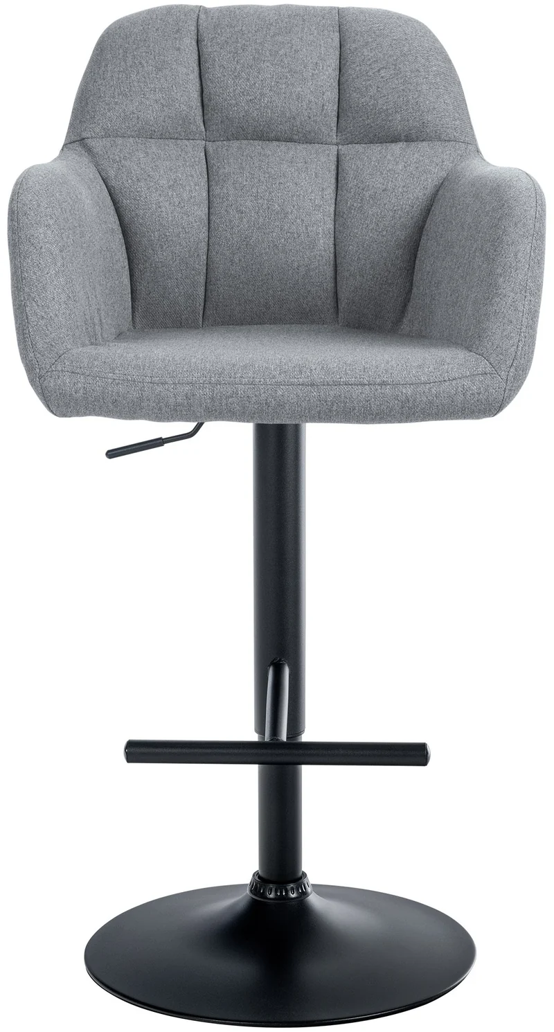 Tabouret de bar chaise haute x1 fonction rotation 360° en tissu gris avec coutures décoratives piètement métal noir 10_0005280