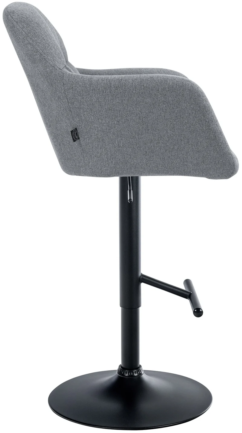 Tabouret de bar chaise haute x1 fonction rotation 360° en tissu gris avec coutures décoratives piètement métal noir 10_0005280