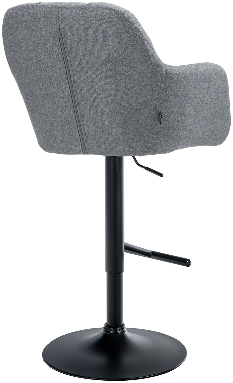 Tabouret de bar chaise haute x1 fonction rotation 360° en tissu gris avec coutures décoratives piètement métal noir 10_0005280