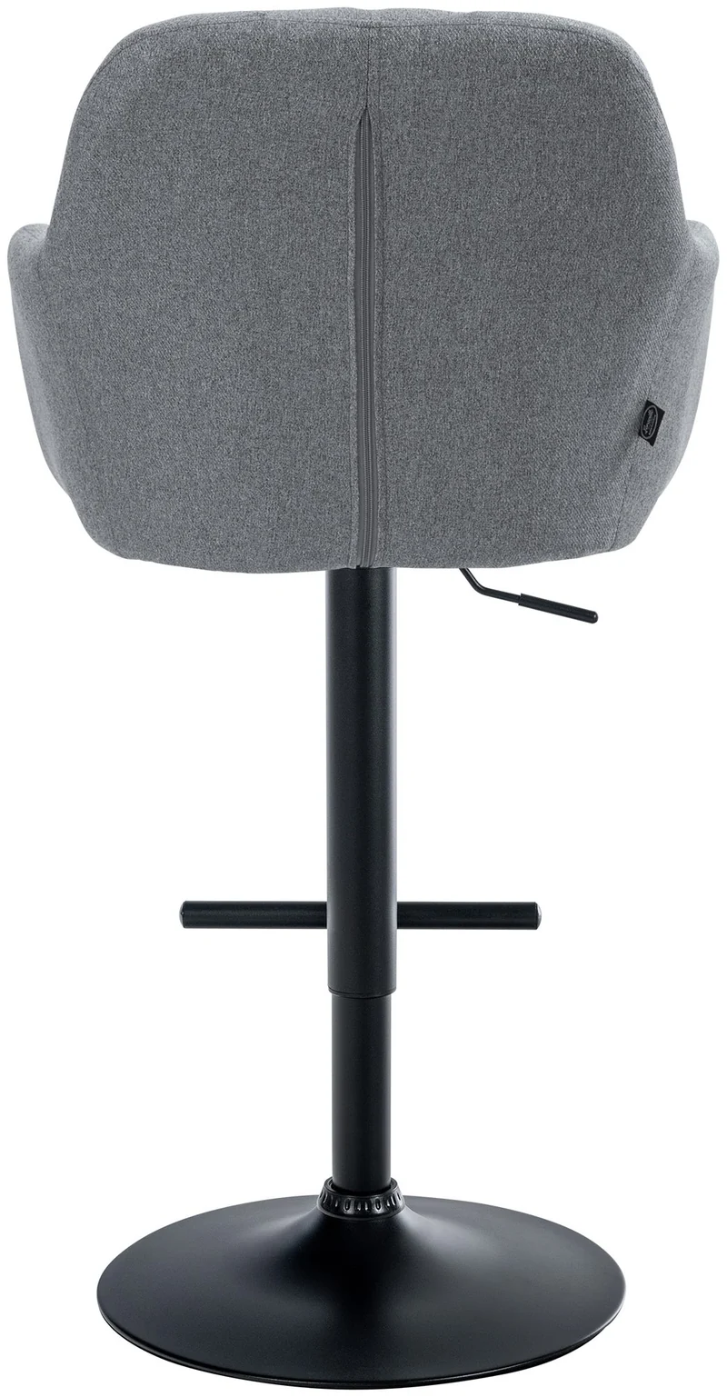 Tabouret de bar chaise haute x1 fonction rotation 360° en tissu gris avec coutures décoratives piètement métal noir 10_0005280