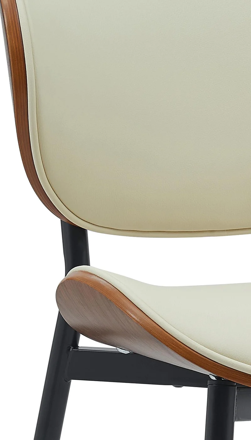 Lot de 2 chaises de salle à manger design en similicuir crème avec coque bois noyer structure métal robuste 10_0008480