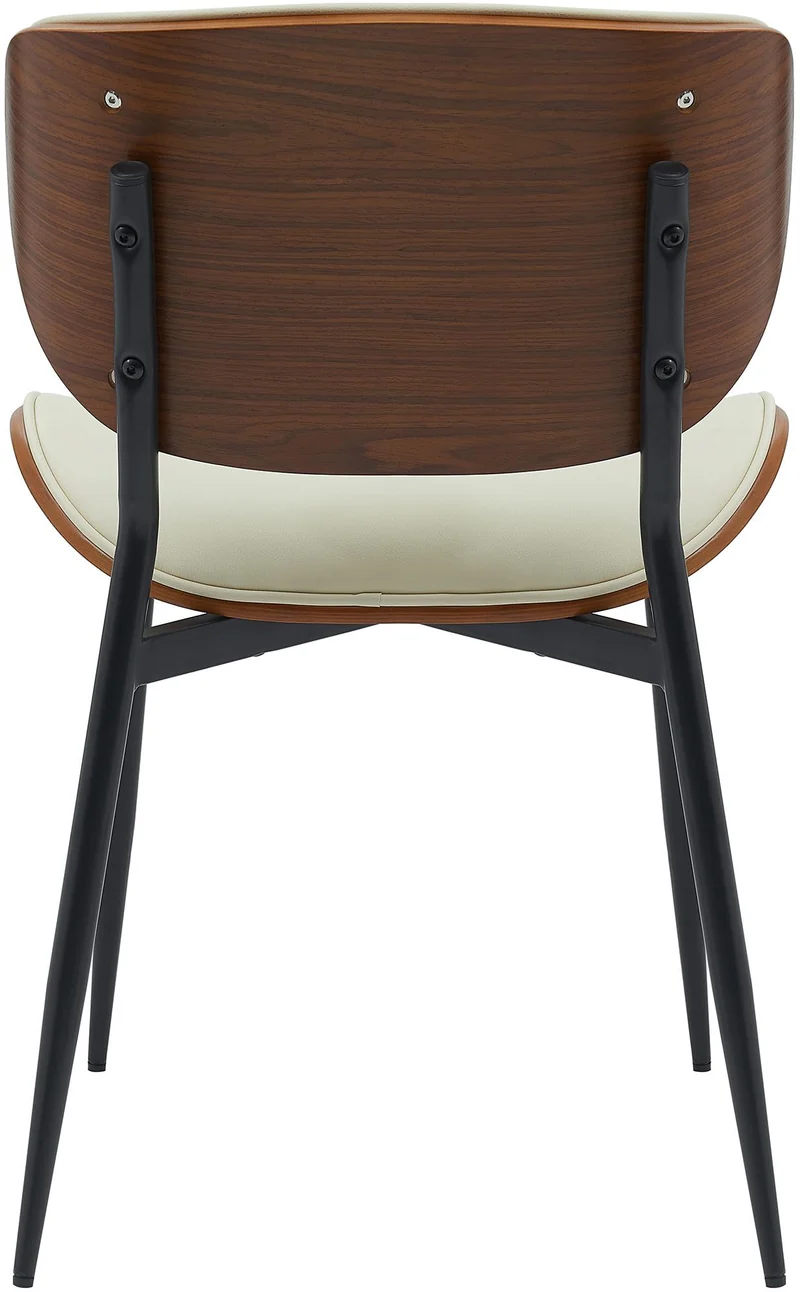 Lot de 2 chaises de salle à manger design en similicuir crème avec coque bois noyer structure métal robuste 10_0008480