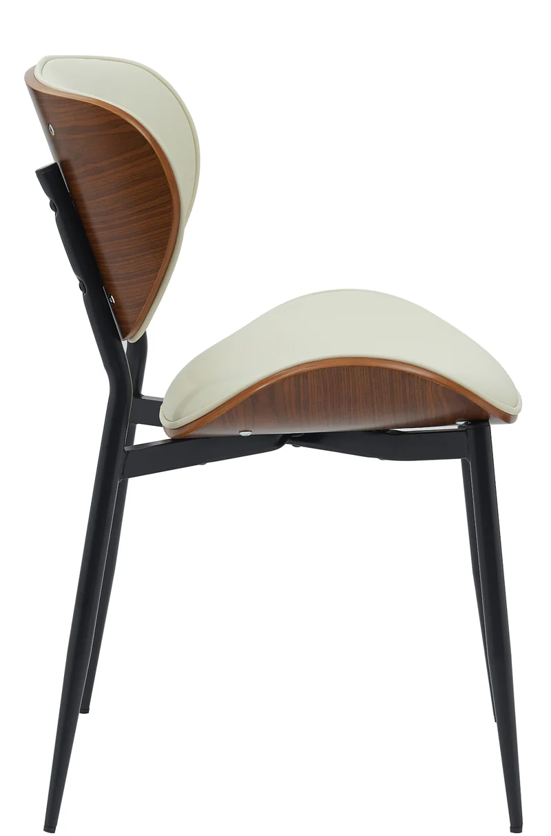 Lot de 2 chaises de salle à manger design en similicuir crème avec coque bois noyer structure métal robuste 10_0008480