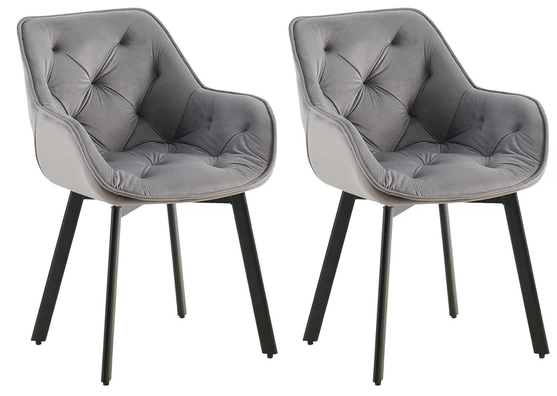Lot de 2 chaises de salle à manger assise pivotante en velours gris foncé motif matelassé cadre métal 10_0007631