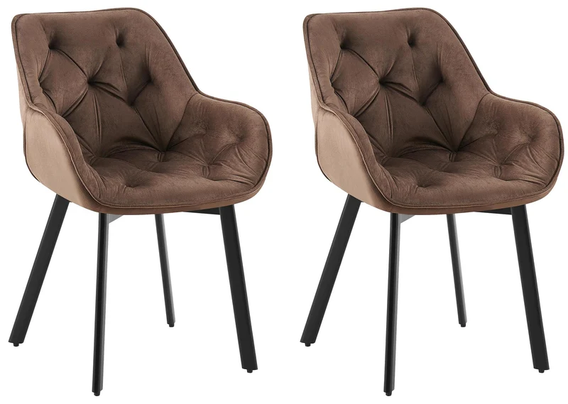 Lot de 2 chaises de salle à manger assise pivotante en velours marron motif matelassé cadre métal 10_0007560