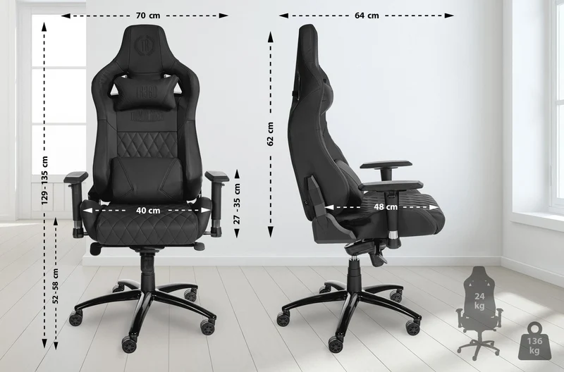 Fauteuil de bureau sur roulettes mécanisme à bascule coussin lombaire en cuir véritable noir cadre métal 10_0007021