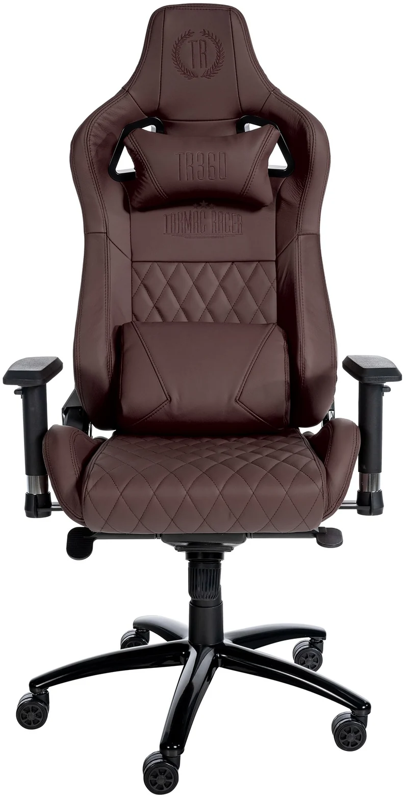 Fauteuil de bureau sur roulettes mécanisme de bascule en véritable cuir marron cadre métallique 10_0002510