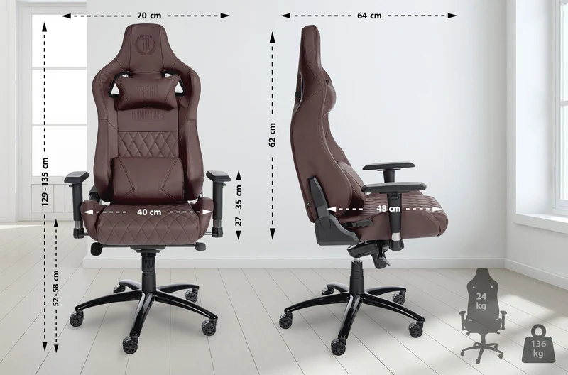 Fauteuil de bureau sur roulettes mécanisme de bascule en véritable cuir marron cadre métallique 10_0002510