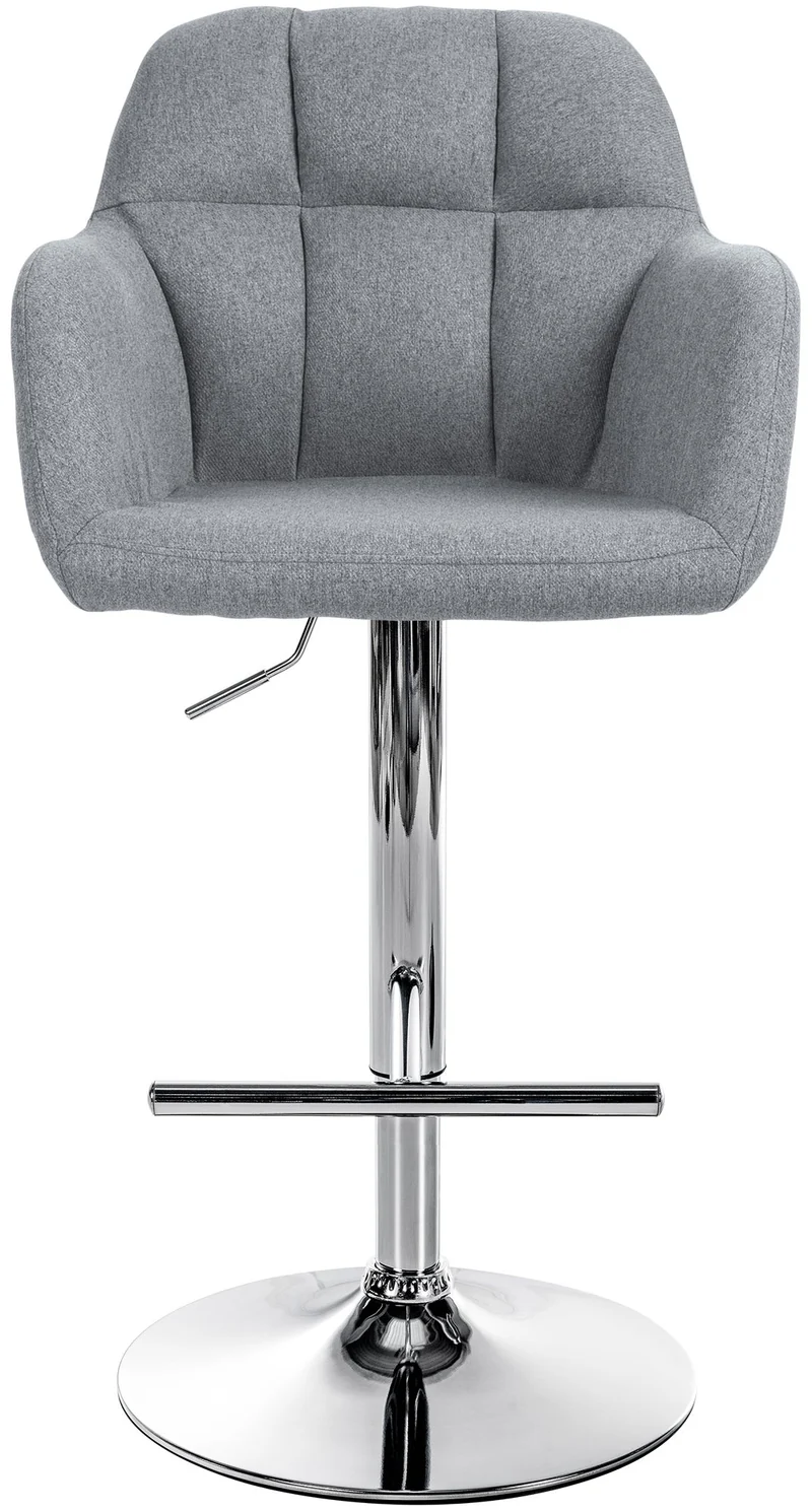 Tabouret de bar chaise haute x1 fonction rotation 360° en tissu gris avec coutures décoratives piètement métal chromé 10_0005275