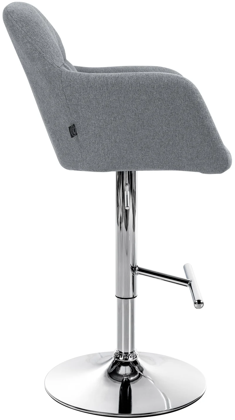 Tabouret de bar chaise haute x1 fonction rotation 360° en tissu gris avec coutures décoratives piètement métal chromé 10_0005275