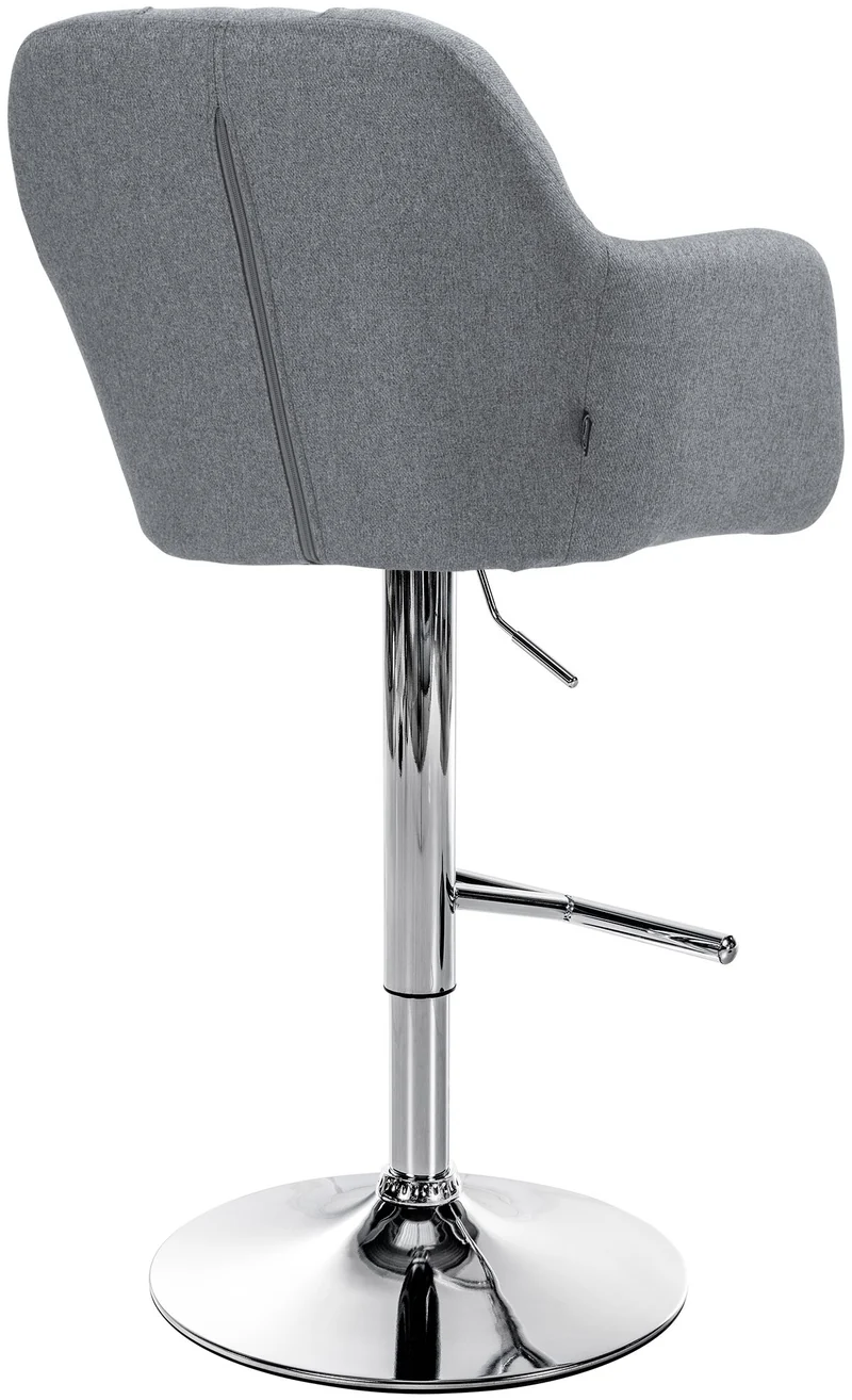 Tabouret de bar chaise haute x1 fonction rotation 360° en tissu gris avec coutures décoratives piètement métal chromé 10_0005275