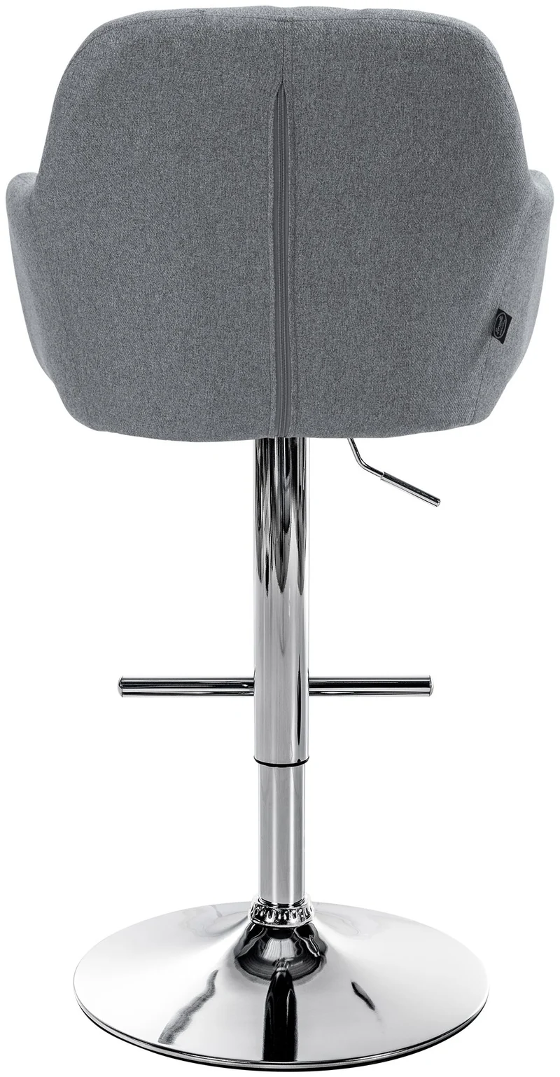 Tabouret de bar chaise haute x1 fonction rotation 360° en tissu gris avec coutures décoratives piètement métal chromé 10_0005275