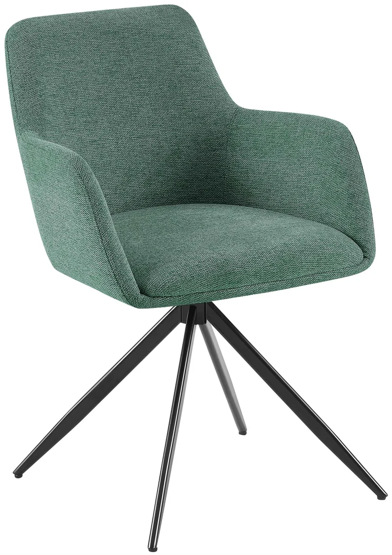 Chaise de salle à manger x1 pivotante rembourrée avec accoudoirs en tissu vert cadre métal 10_0007172