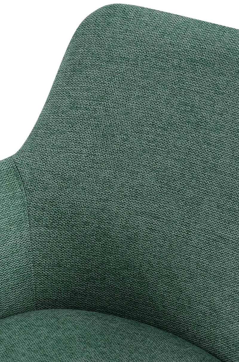 Chaise de salle à manger x1 pivotante rembourrée avec accoudoirs en tissu vert cadre métal 10_0007172