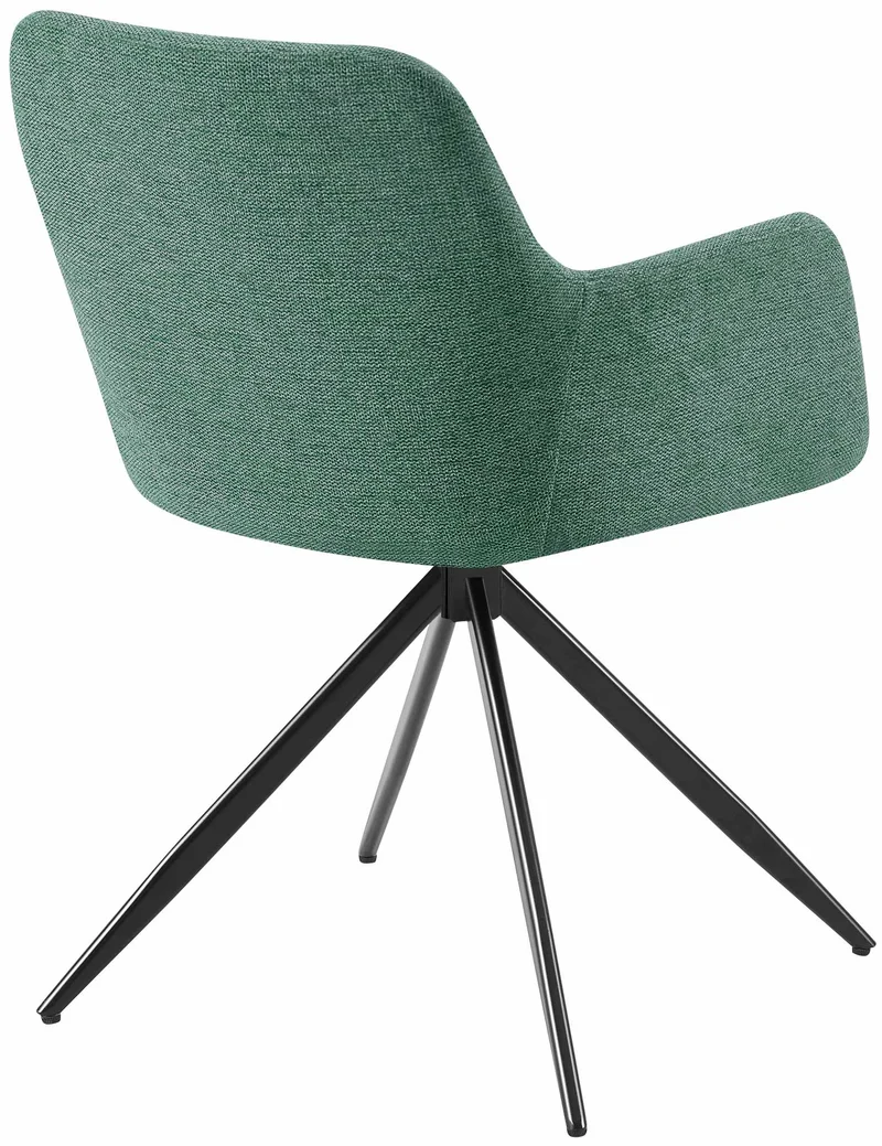 Chaise de salle à manger x1 pivotante rembourrée avec accoudoirs en tissu vert cadre métal 10_0007172