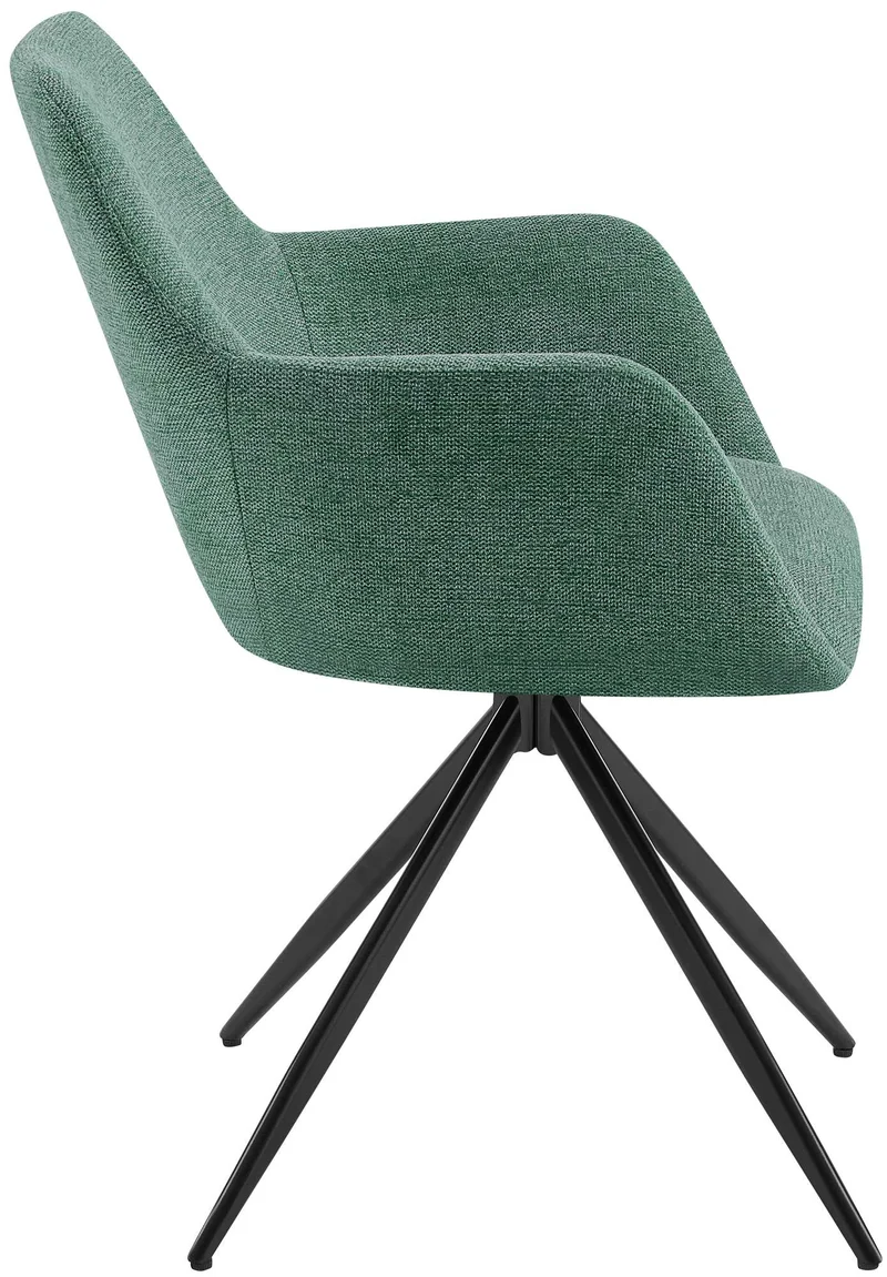Chaise de salle à manger x1 pivotante rembourrée avec accoudoirs en tissu vert cadre métal 10_0007172