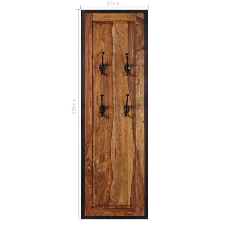 Lot de 2 portemanteaux en bois solide de Sesham 35x110 cm avec 4 crochets par pièce DEC024204
