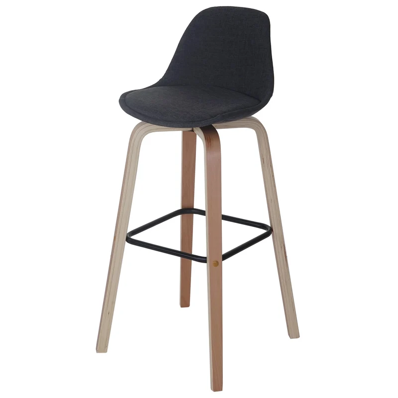 Lot de 2 tabourets de bar avec dossier assise rembourrée pieds en bois de hêtre métal tissu gris foncé 04_0005198