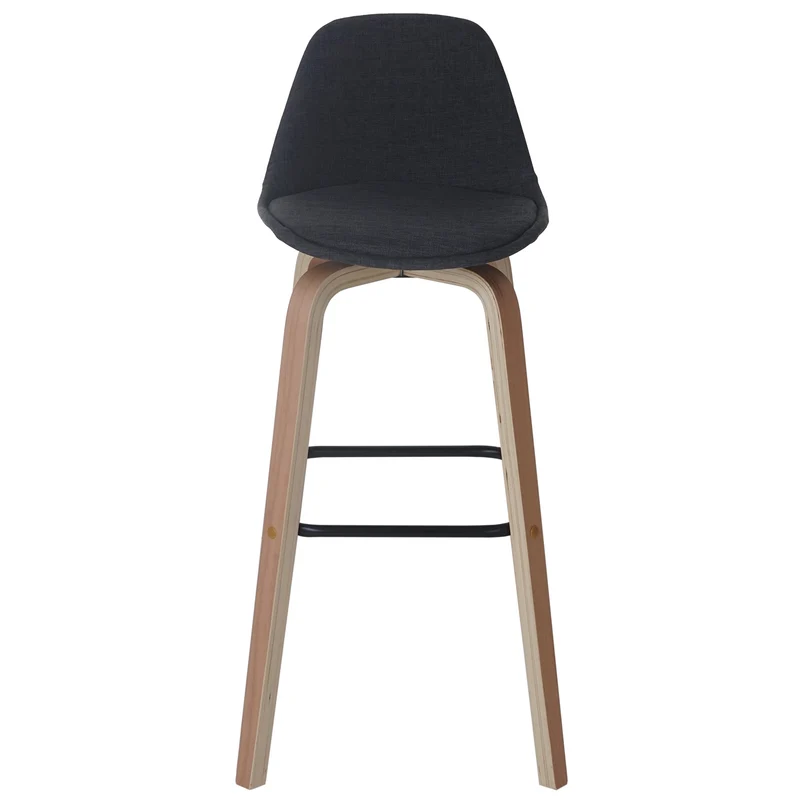 Lot de 2 tabourets de bar avec dossier assise rembourrée pieds en bois de hêtre métal tissu gris foncé 04_0005198