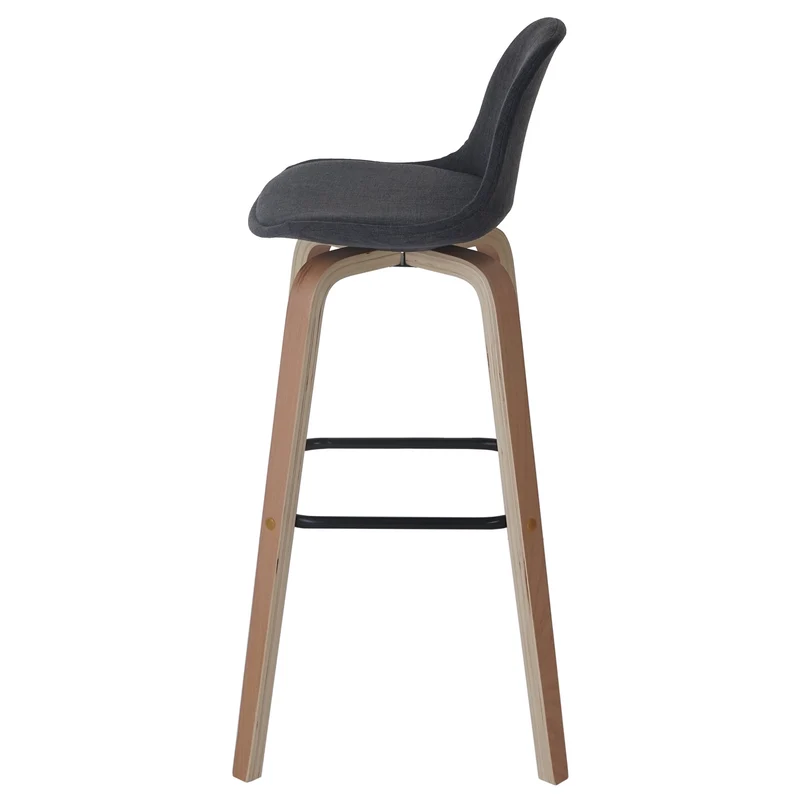 Lot de 2 tabourets de bar avec dossier assise rembourrée pieds en bois de hêtre métal tissu gris foncé 04_0005198