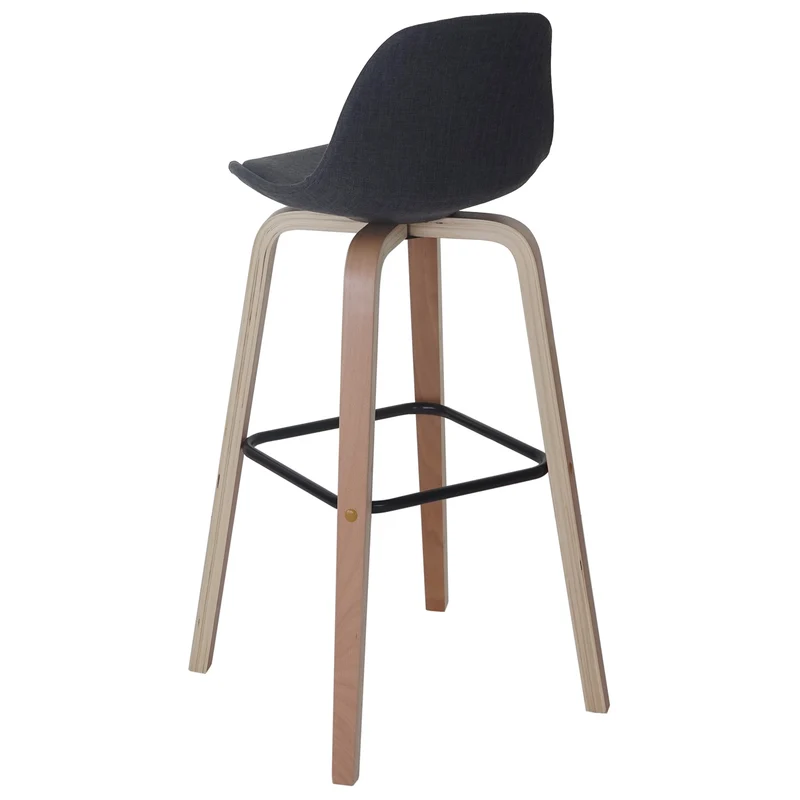 Lot de 2 tabourets de bar avec dossier assise rembourrée pieds en bois de hêtre métal tissu gris foncé 04_0005198