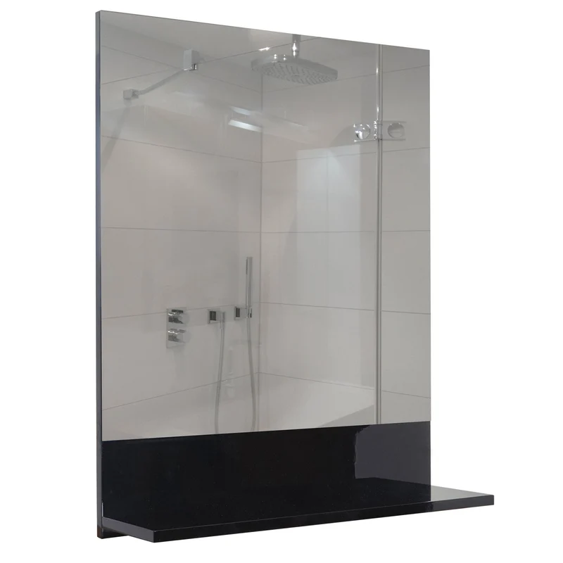 Miroir mural de salle de bain avec étagère 75x60 cm finition brillante rangement intégré contreplaqué noir verre 04_0003698