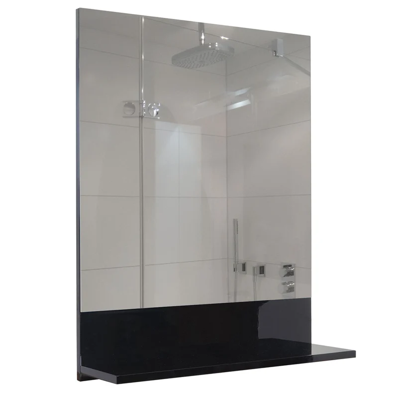 Miroir mural de salle de bain avec étagère 75x60 cm finition brillante rangement intégré contreplaqué noir verre 04_0003698