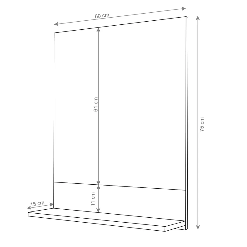 Miroir mural de salle de bain avec étagère 75x60 cm finition brillante rangement intégré contreplaqué noir verre 04_0003698