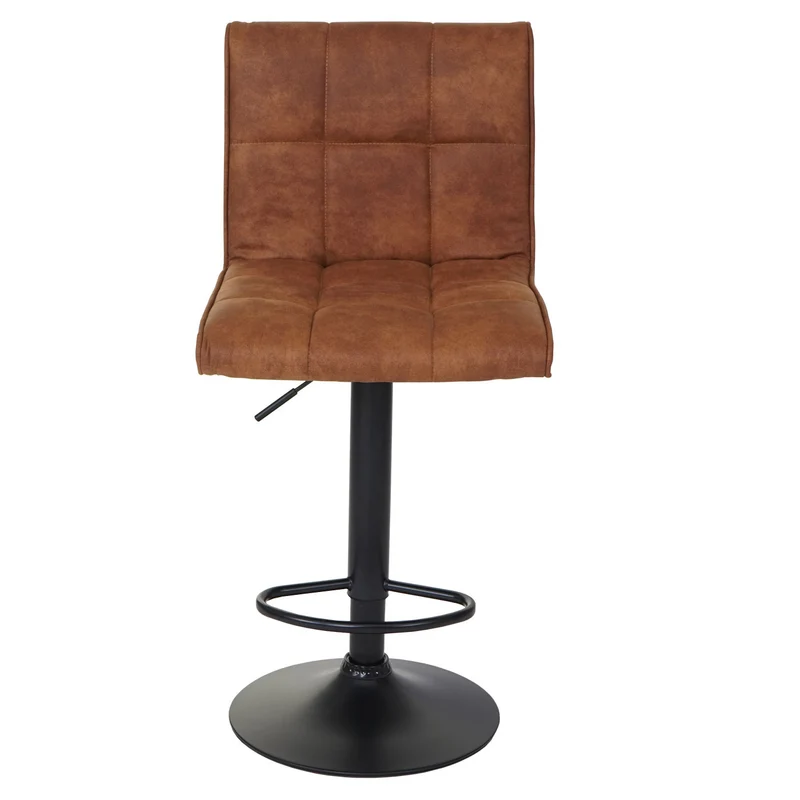 Tabouret de bar x1 pivotant 360° réglable en hauteur avec dossier repose pieds effet suédine métal brun clair vintage 04_0005264