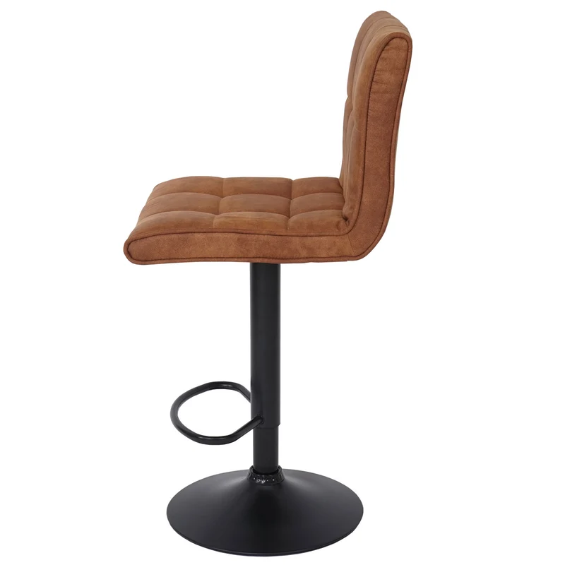Tabouret de bar x1 pivotant 360° réglable en hauteur avec dossier repose pieds effet suédine métal brun clair vintage 04_0005264