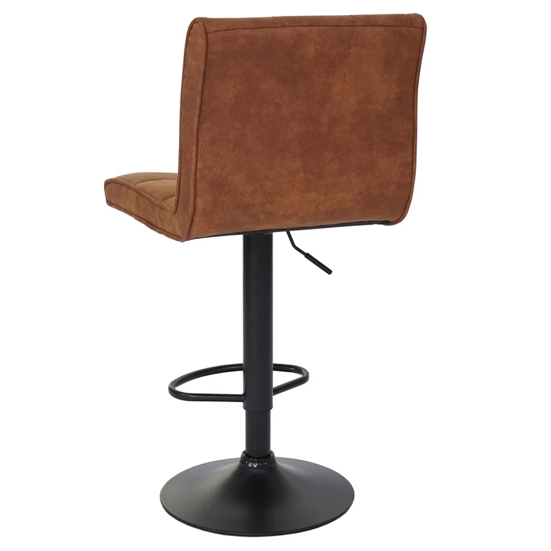 Tabouret de bar x1 pivotant 360° réglable en hauteur avec dossier repose pieds effet suédine métal brun clair vintage 04_0005264