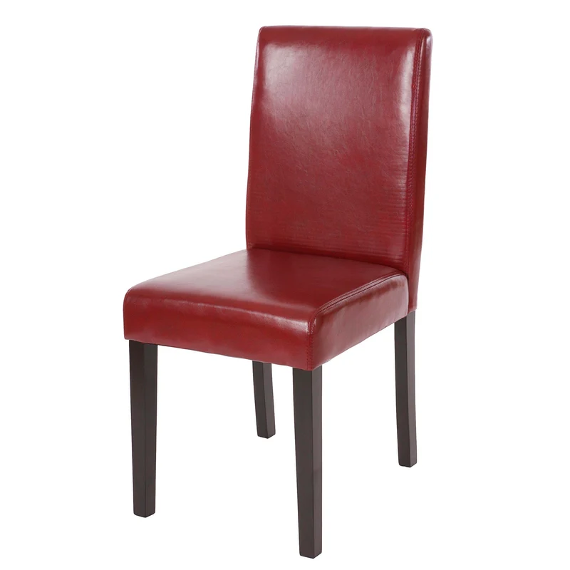 Chaise de salle à manger x1 avec dossier haut assise rembourrée similicuir rouge bois foncé 04_0002336