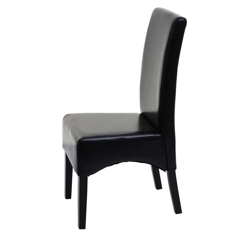 Chaise de salle à manger x1 dossier haut assise rembourrée cuir noir pieds bois foncé 04_0002307