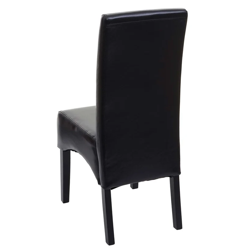 Chaise de salle à manger x1 dossier haut assise rembourrée cuir noir pieds bois foncé 04_0002307