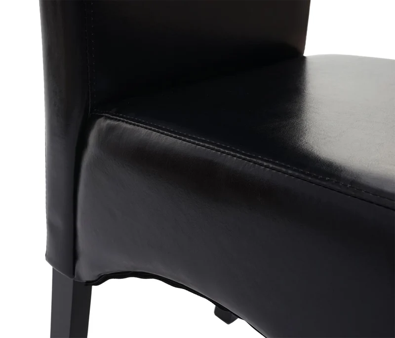Chaise de salle à manger x1 dossier haut assise rembourrée cuir noir pieds bois foncé 04_0002307