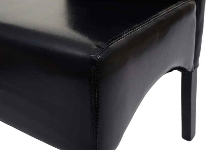 Chaise de salle à manger x1 dossier haut assise rembourrée cuir noir pieds bois foncé 04_0002307