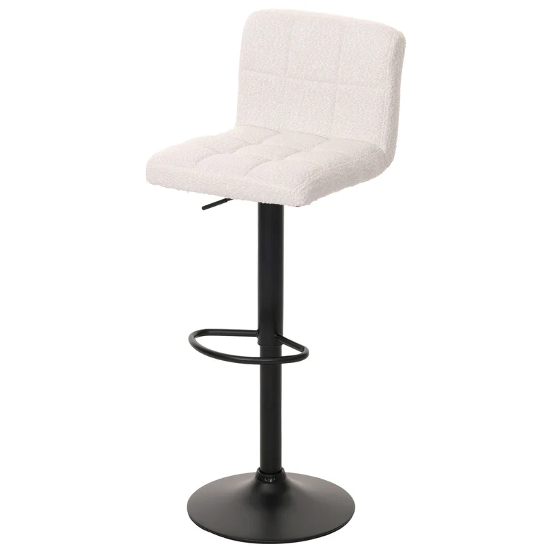 Lot de 2 tabourets de bar réglables pivotants tissu bouclette avec repose pieds acier crème blanc 04_0009958