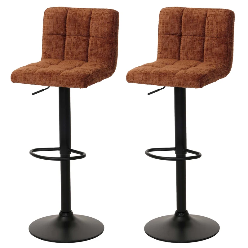 Lot de 2 tabourets de bar réglables pivotants tissu chenille avec repose pieds acier terracotta 04_0009963