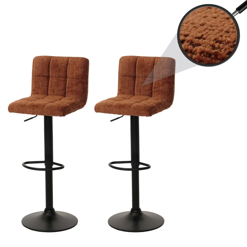 Lot de 2 tabourets de bar réglables pivotants tissu chenille avec repose pieds acier terracotta 04_0009963
