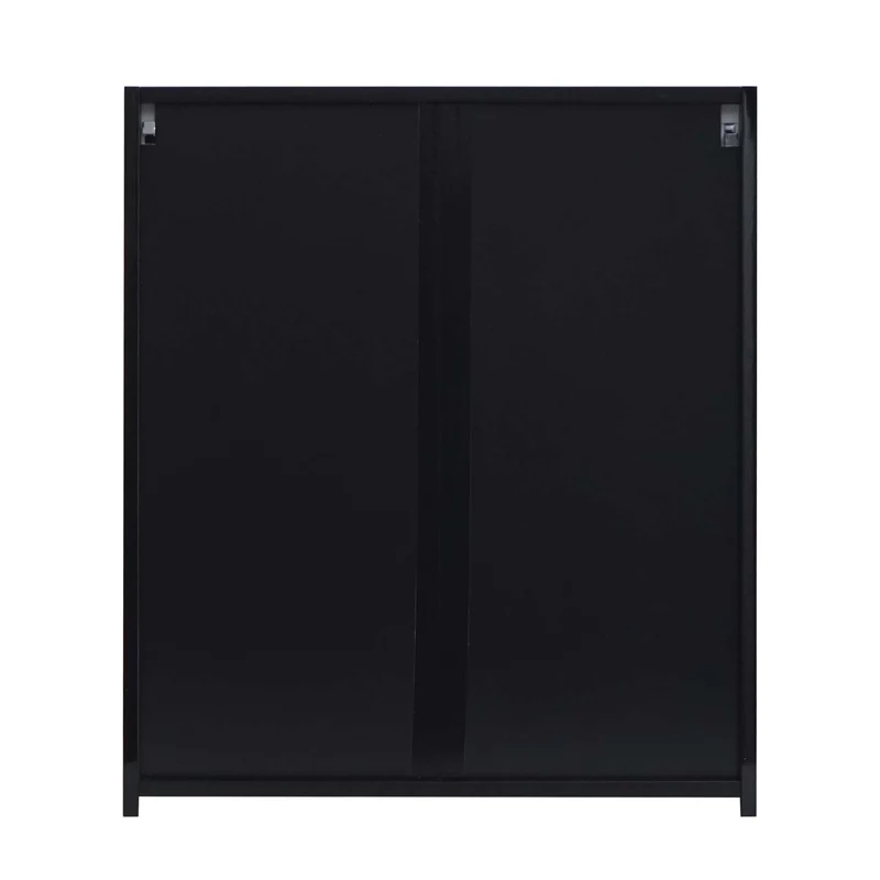 Armoire de salle de bain avec miroir mural 2 étagères réglables finition brillante 70x60x16 cm bois eucalyptus noir verre 04_0005768