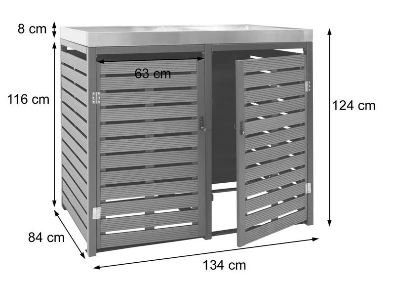 Cache poubelles double avec bac à plantes 124x134x84 cm WPC acier inoxydable acier galvanisé finition bois noyer 04_0005719