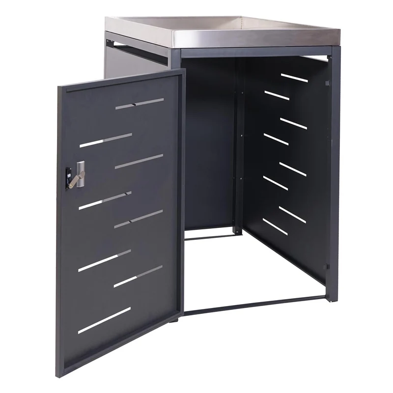 Cache poubelle simple avec bac à plantes 125x69x84 cm acier galvanisé acier inoxydable extensible anthracite 04_0005709