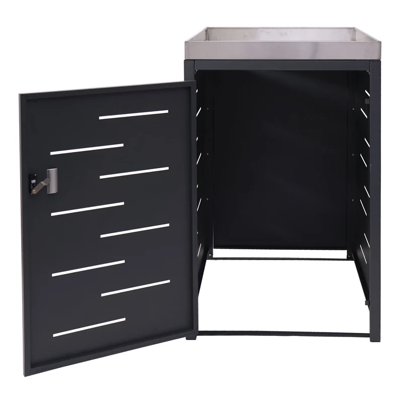 Cache poubelle simple avec bac à plantes 125x69x84 cm acier galvanisé acier inoxydable extensible anthracite 04_0005709