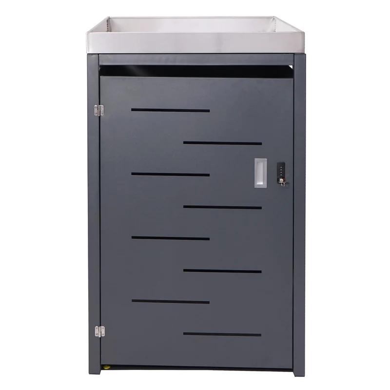 Cache poubelle simple avec bac à plantes 125x69x84 cm acier galvanisé acier inoxydable extensible anthracite 04_0005709