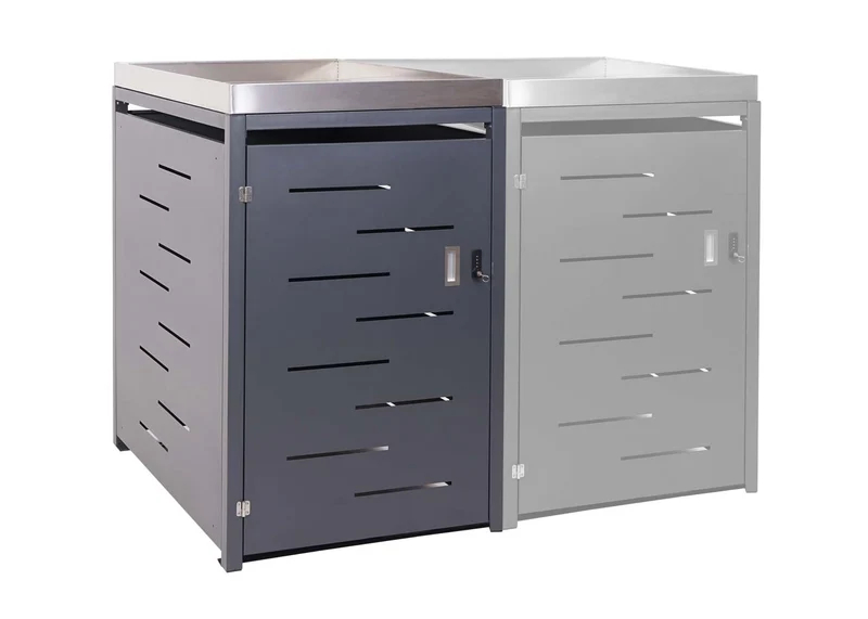 Cache poubelle simple avec bac à plantes 125x69x84 cm acier galvanisé acier inoxydable extensible anthracite 04_0005709