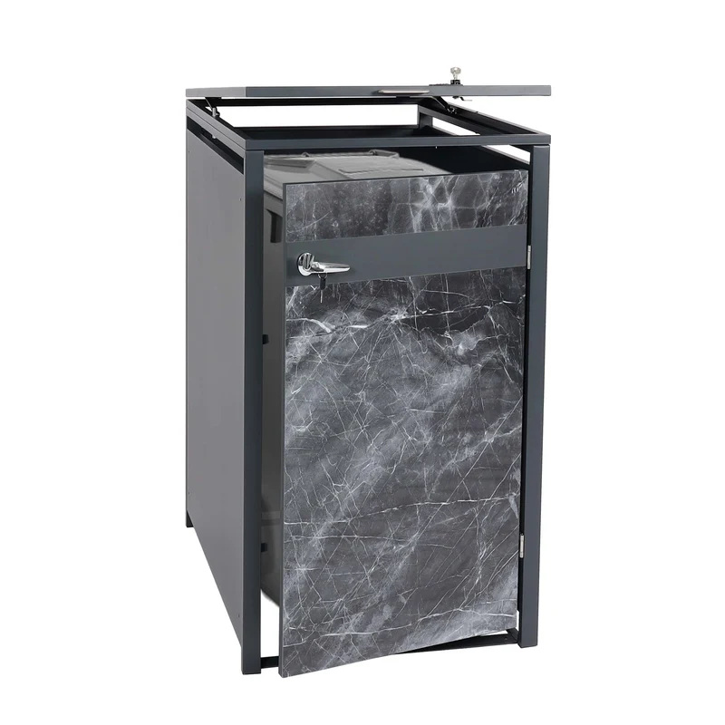 Cache poubelle simple extensible 117x68x80 cm acier galvanisé finition marbre anthracite foncé 04_0005696