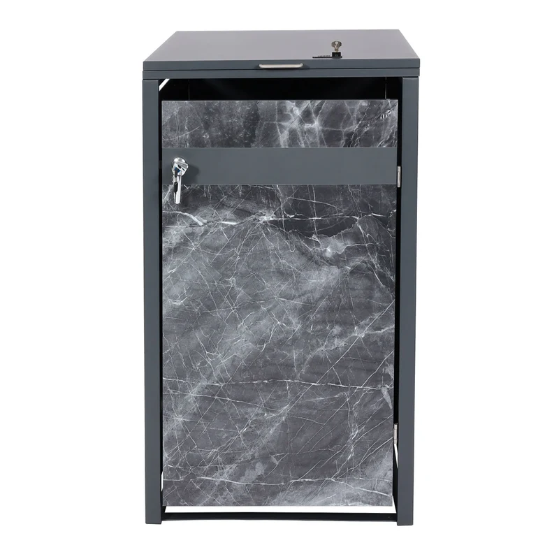 Cache poubelle simple extensible 117x68x80 cm acier galvanisé finition marbre anthracite foncé 04_0005696