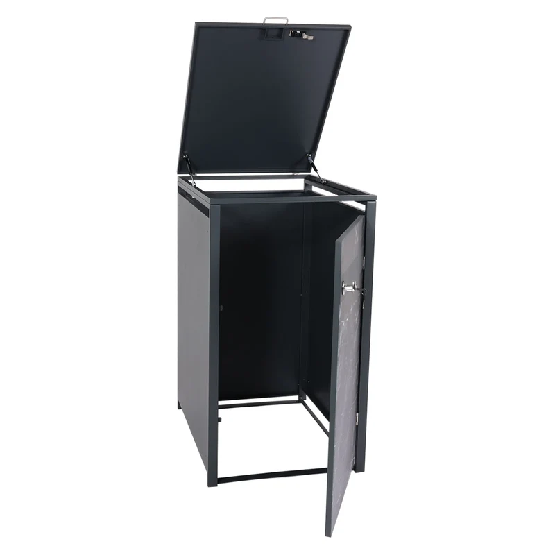 Cache poubelle simple extensible 117x68x80 cm acier galvanisé finition marbre anthracite foncé 04_0005696