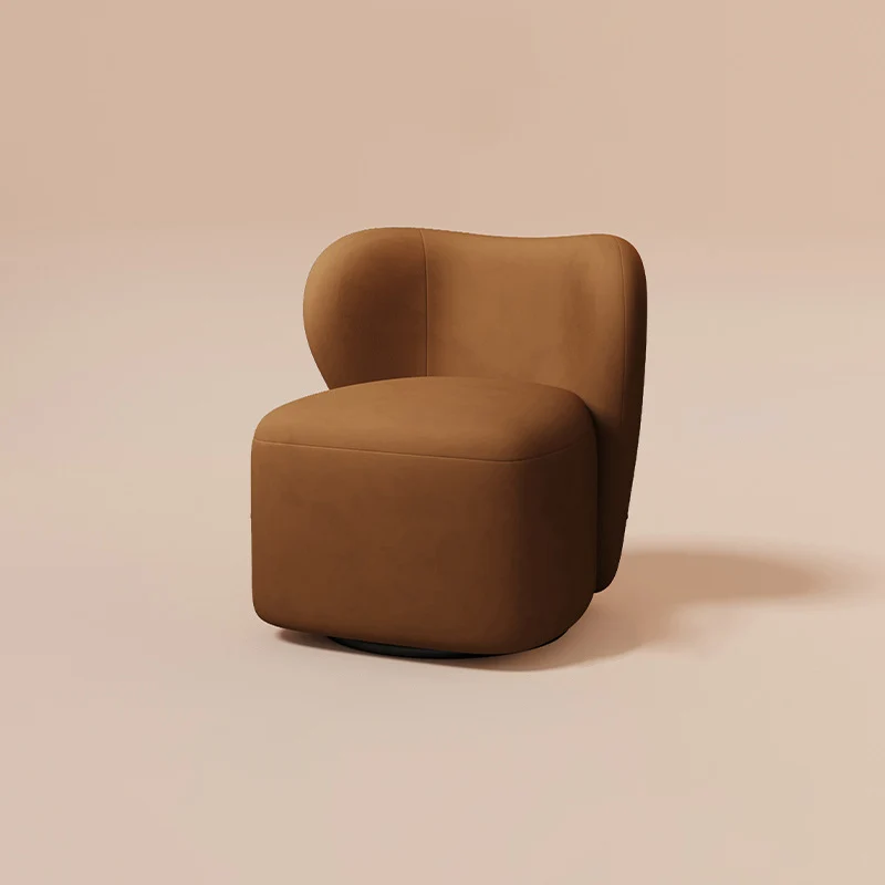 Contemporary Scandinavian Square Faux Velvet Pine Solid Wood 360° Rotation Backrest Accent Chair For Living Room